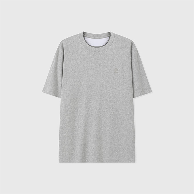 brunello cucinelli plain knit embroidered logo crew neck short sleeve cotton t-shirt